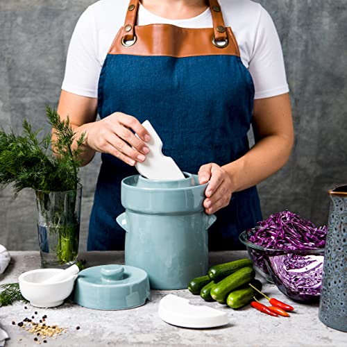 Zetilli Fermentation Crock Jar Sauerkraut Crock -for Onggi Kimchi Pot (1.3 Gallon) Ceramic Fermenting Crock with Glazed Weights for Fresh Chinese Pick