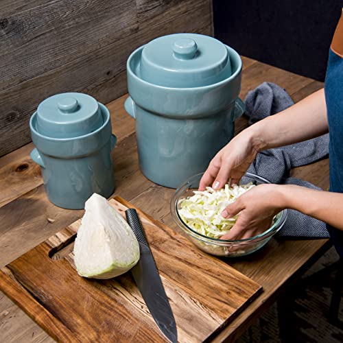 Zetilli Fermentation Crock Jar Sauerkraut Crock -for Onggi Kimchi Pot (1.3 Gallon) Ceramic Fermenting Crock with Glazed Weights for Fresh Chinese Pick
