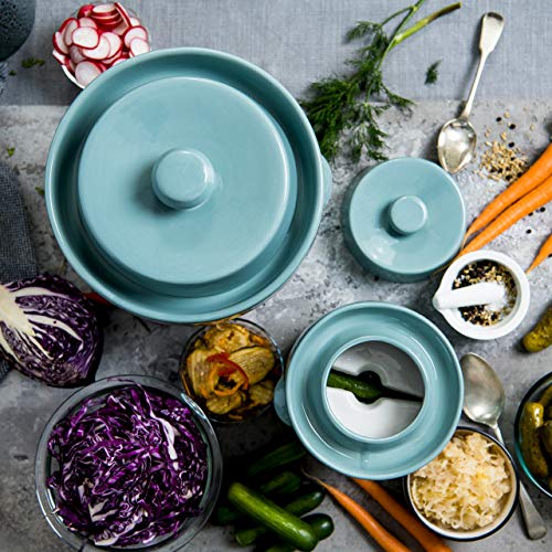 Zetilli Fermentation Crock Jar Sauerkraut Crock -for Onggi Kimchi Pot (1.3 Gallon) Ceramic Fermenting Crock with Glazed Weights for Fresh Chinese Pick