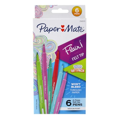 Paper Mate Flair Felt Tip Pens  Medium Point  0.7mm  Assorted Colors  6-Count