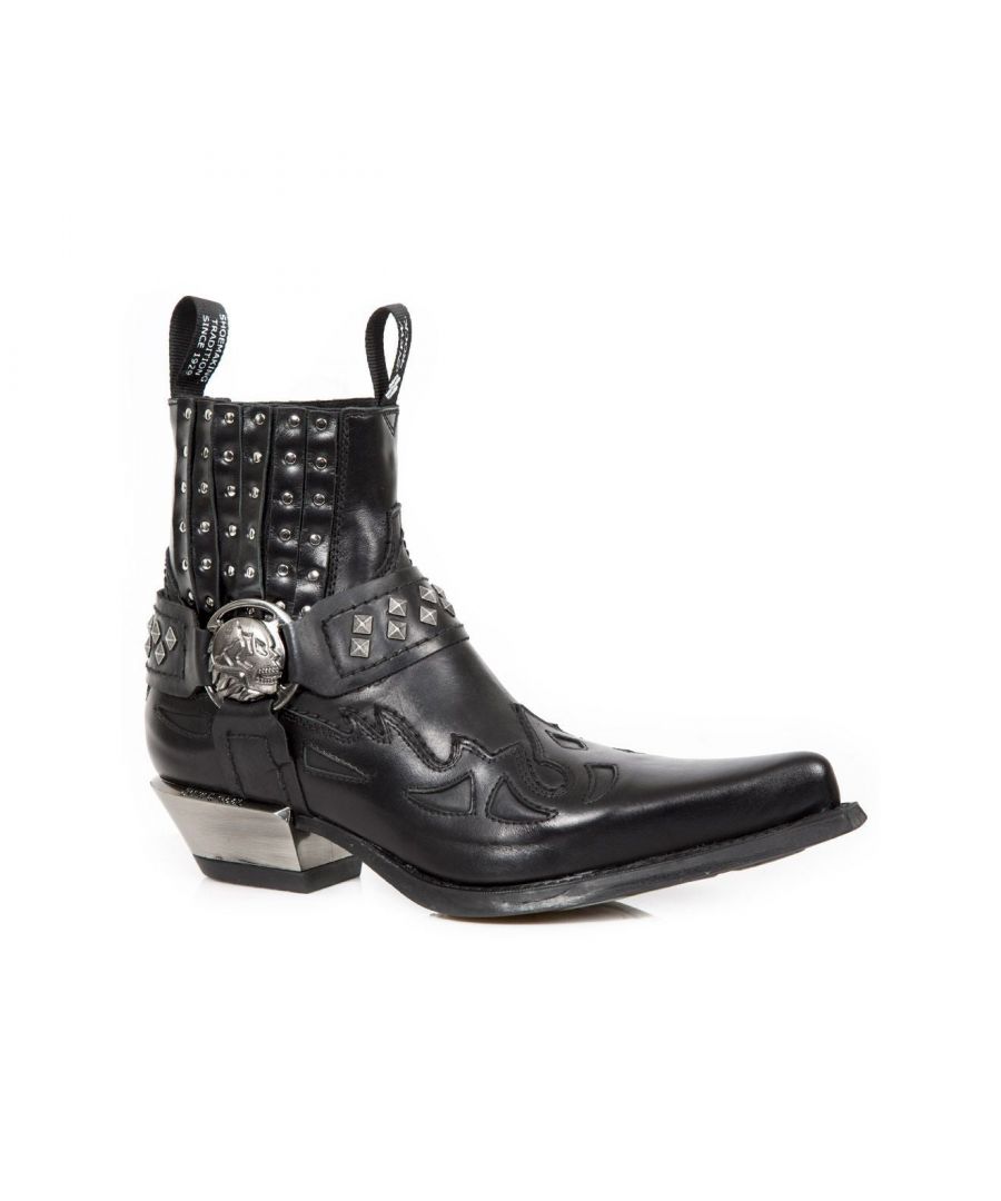 New Rock Mens Studded Black Leather Western Biker Boots-7950-S1 - Size EU 44