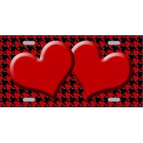 Smart Blonde LP-4579 Red Black Houndstooth with Red Center Hearts Metal Novelty License Plate