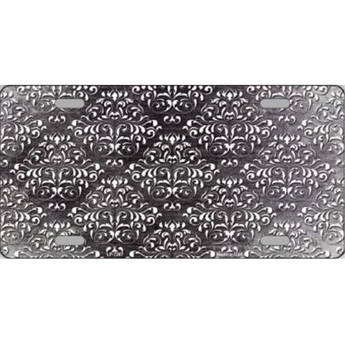 Smart Blonde LP-7287 Black White Damask Print Oil Rubbed Metal Novelty License Plate