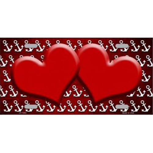 Smart Blonde LP-7263 Red White Anchor Hearts Print Oil Rubbed Metal Novelty License Plate