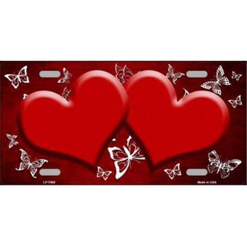 Smart Blonde LP-7668 Red White Hearts Butterfly Print Oil Rubbed Metal Novelty License Plate