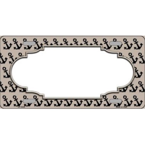 Smart Blonde LP-5325 Tan Black Anchor Print with Scallop Center Metal Novelty License Plate