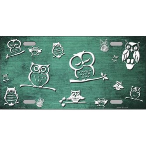 Smart Blonde LP-7751 Mint White Owl Print Oil Rubbed Metal Novelty License Plate