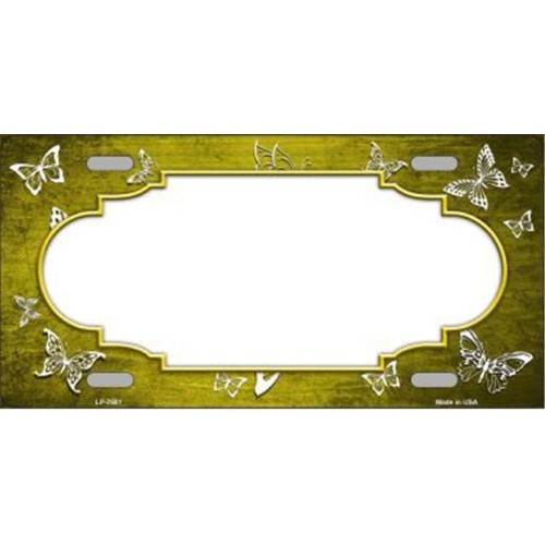Smart Blonde LP-7681 Yellow White Scallop Butterfly Print Oil Rubbed Metal Novelty License Plate