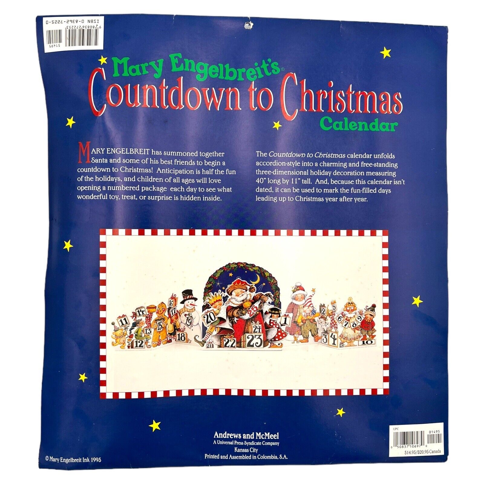VTG 1995 USA Mary Engelbreit's Countdown to Christmas ADVENT CALENDAR 3D Decor thumbnail