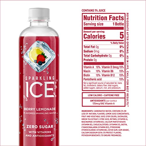 Sparkling Ice, Berry Lemonade Sparkling Water, Zero Sugar Flavored Water, with Vitamins and Antioxidants, Low Calorie Beverage, 17 Fl Oz Bottles (Pack thumbnail