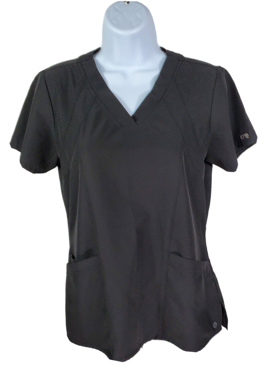 Barco One RACER ~ Women XS ~Style# 5105 Black V-Neck Stretch 4-Pocket Scrub Top