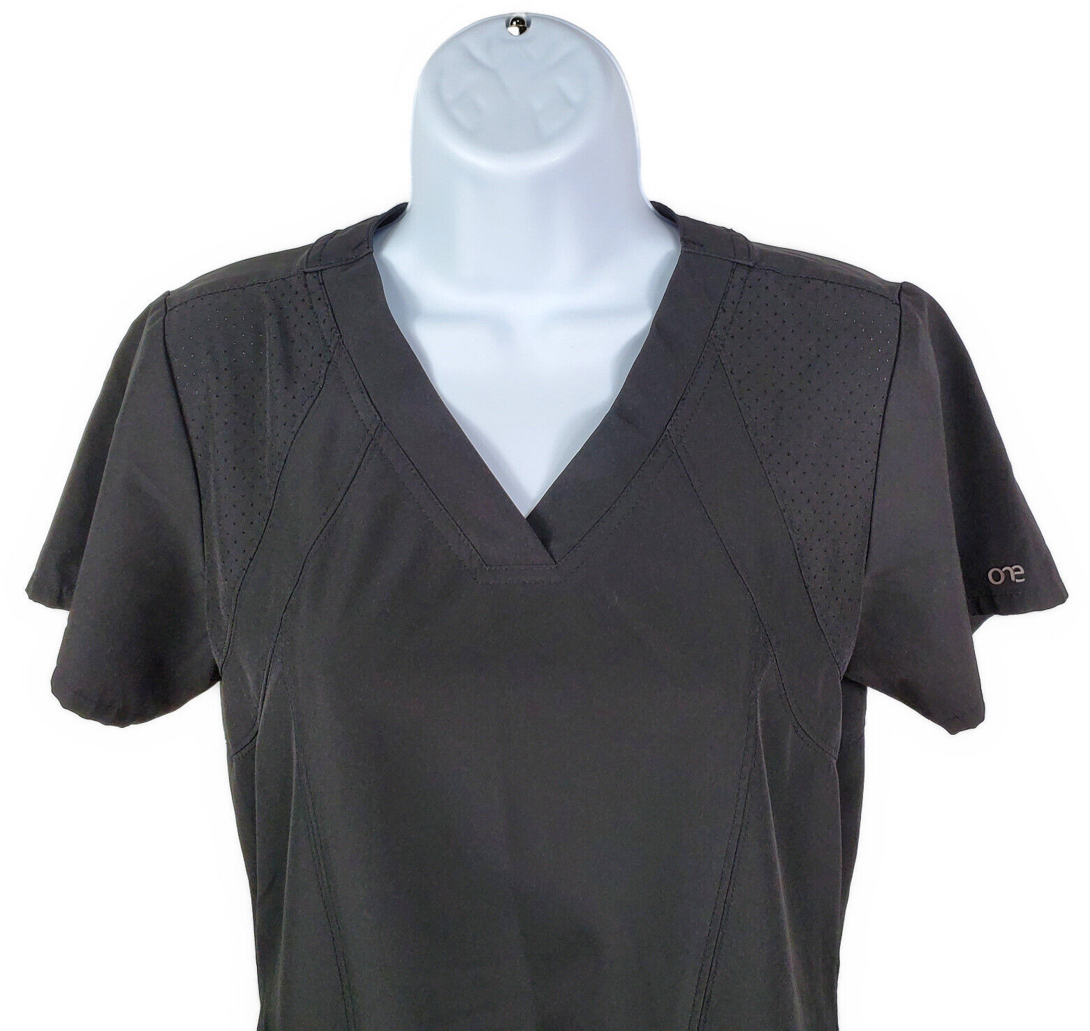 Barco One RACER ~ Women XS ~Style# 5105 Black V-Neck Stretch 4-Pocket Scrub Top thumbnail