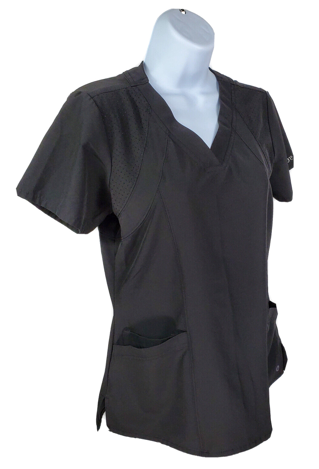 Barco One RACER ~ Women XS ~Style# 5105 Black V-Neck Stretch 4-Pocket Scrub Top thumbnail