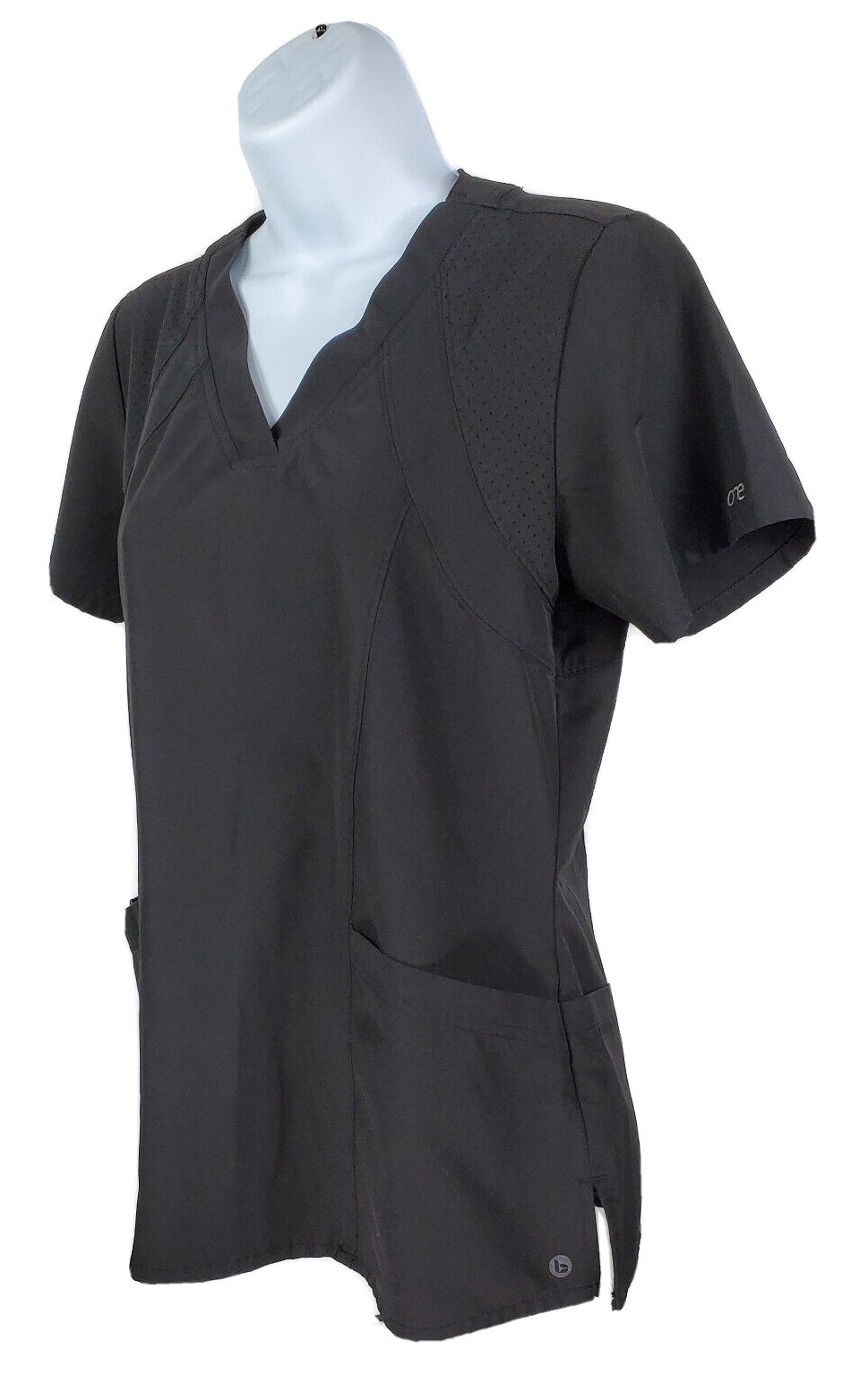 Barco One RACER ~ Women XS ~Style# 5105 Black V-Neck Stretch 4-Pocket Scrub Top thumbnail