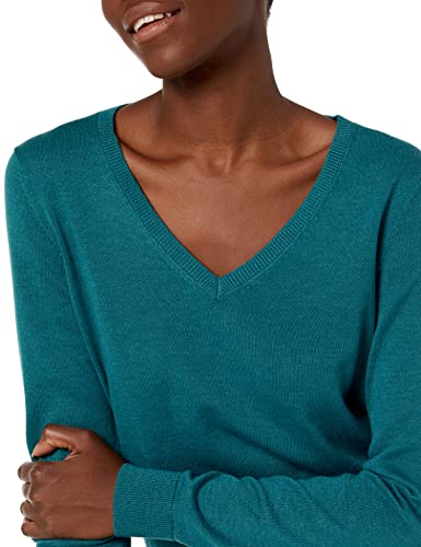 Amazon Essentials Women's Classic-Fit Lightweight Long-Sleeve V-Neck Sweater (Available in Plus Size), Teal Blue Heather, Small thumbnail