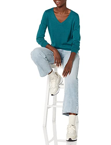 Amazon Essentials Women's Classic-Fit Lightweight Long-Sleeve V-Neck Sweater (Available in Plus Size), Teal Blue Heather, Small thumbnail