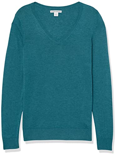 Amazon Essentials Women's Classic-Fit Lightweight Long-Sleeve V-Neck Sweater (Available in Plus Size), Teal Blue Heather, Small thumbnail