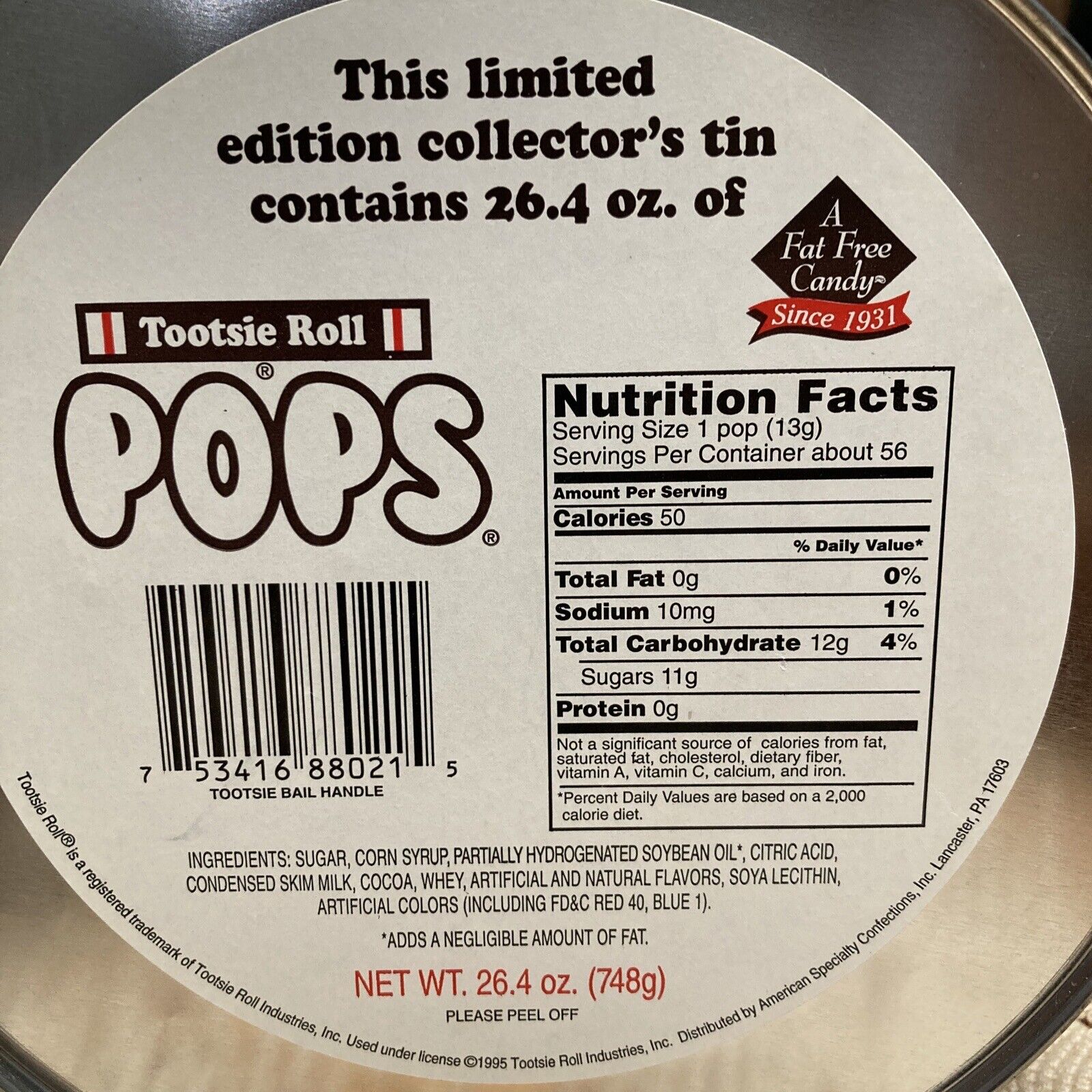 Limited  Edition: Tootsie Roll Pop Tin Can Metal Pail Handle Candy  1997 Series3 thumbnail