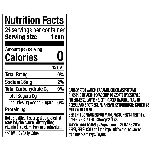 Pepsi Diet Cola Soda Pop, Zero Sugar, Zero Calorie, Sugar Free, 12 Fl Oz Cans (24 Pack) thumbnail