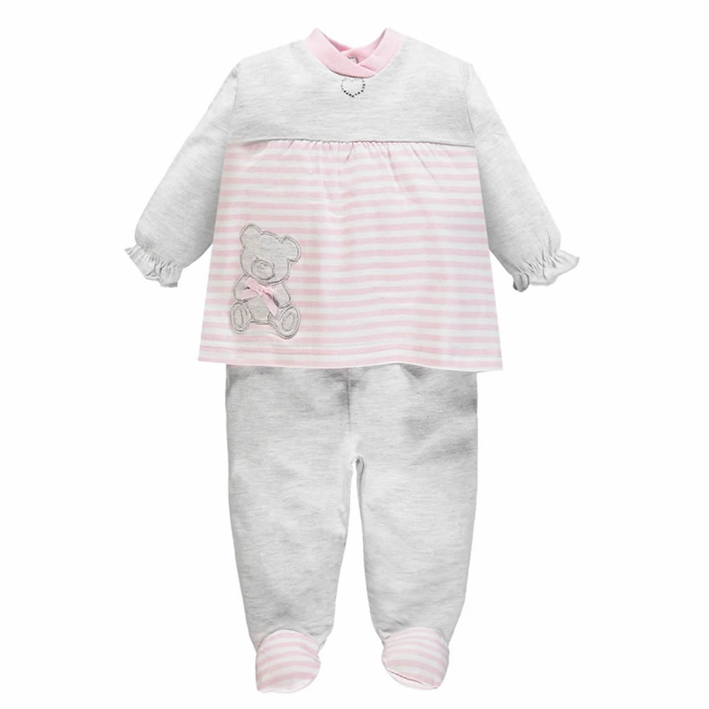Completo Neonata Lungo Primaverile 4807 Ellepi Bianco Rosa thumbnail