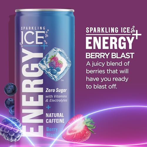 Sparkling Ice +ENERGY Berry Blast Sparkling Water. Energy Drinks with Vitamins & Electrolytes, Zero Sugar, 12 Fl Oz Cans (Pack of 12) thumbnail
