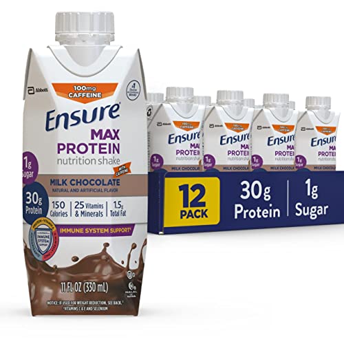 Ensure Max Protein Shake  30g Protein  Milk Chocolate with Caffeine  11 Fl Oz  12 Pack