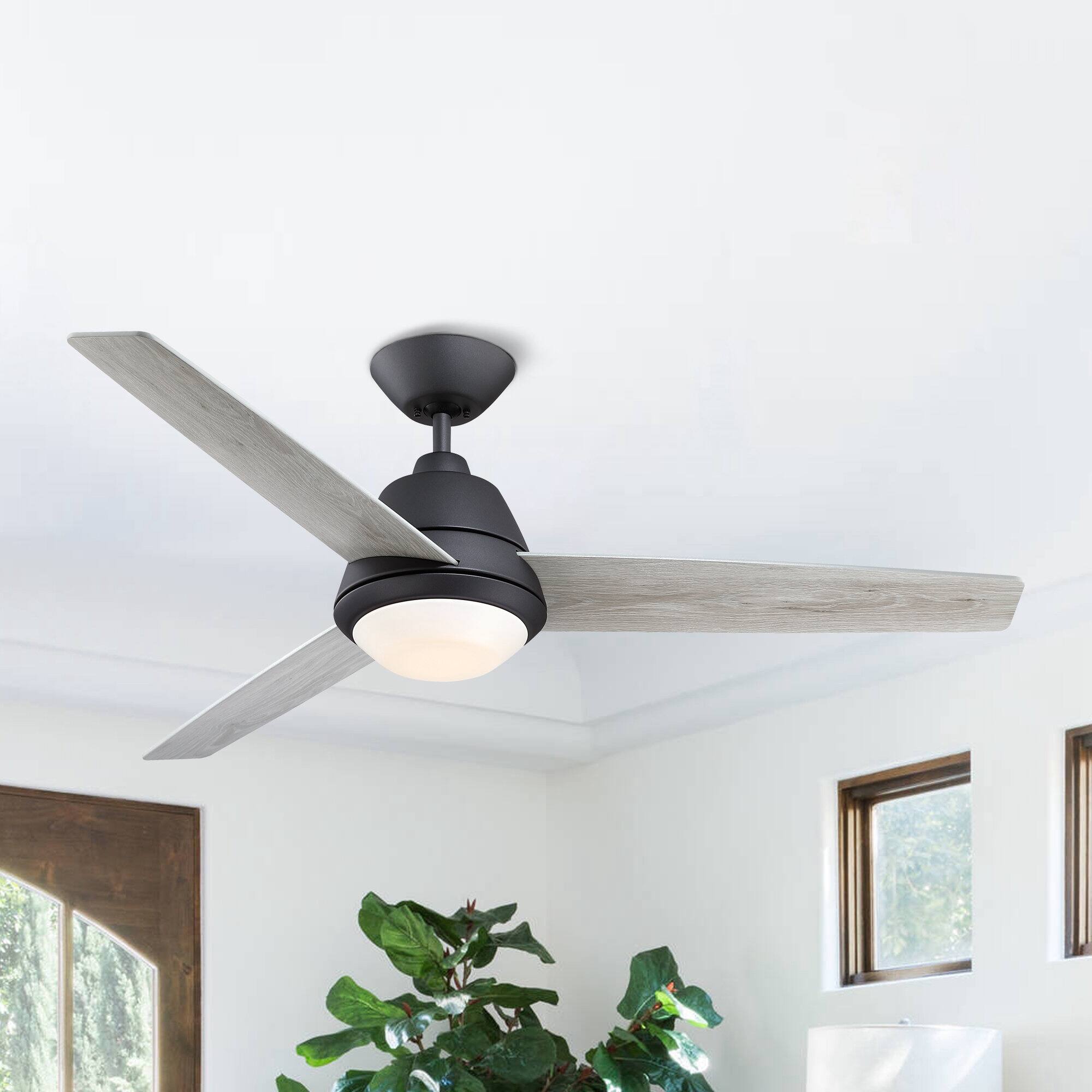 Parrot Uncle 52-inch White 3-Blade LED Ceiling Fan with Light and Wall Control Matte Black with Grey