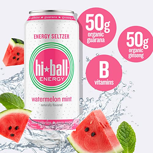 Hiball Energy Seltzer Water, Caffeinated Sparkling Water Made with Vitamin B12 and Vitamin B6, Sugar Free (4 Pack of 12 Fl Oz), Watermelon Mint thumbnail