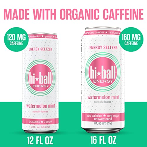 Hiball Energy Seltzer Water, Caffeinated Sparkling Water Made with Vitamin B12 and Vitamin B6, Sugar Free (4 Pack of 12 Fl Oz), Watermelon Mint thumbnail