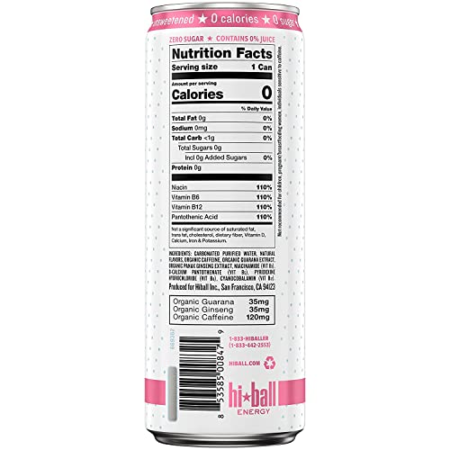 Hiball Energy Seltzer Water, Caffeinated Sparkling Water Made with Vitamin B12 and Vitamin B6, Sugar Free (4 Pack of 12 Fl Oz), Watermelon Mint thumbnail