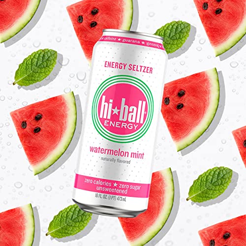 Hiball Energy Seltzer Water, Caffeinated Sparkling Water Made with Vitamin B12 and Vitamin B6, Sugar Free (4 Pack of 12 Fl Oz), Watermelon Mint thumbnail
