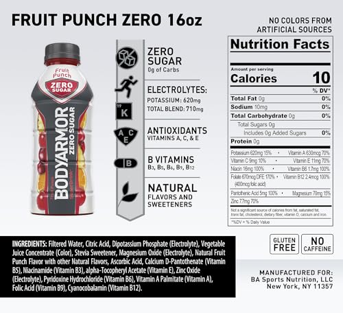 BODYARMOR ZERO Sugar Sports Drink Fruit Punch, 16 Fl Oz (pack of 12) thumbnail