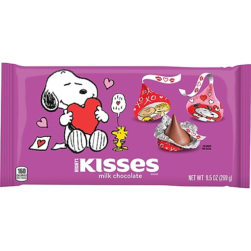 The Hershey Company, Kisses Milk Chocolate Snoopy and Friends Valentines Day Candy, 9.5 Oz (Case of 16)