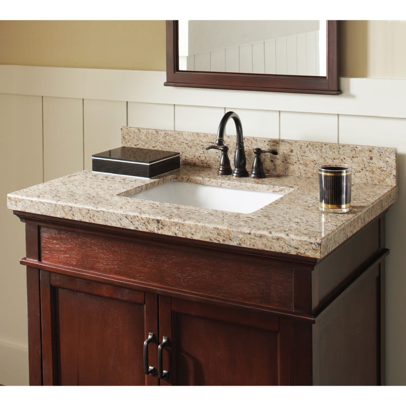 Miseno MPTOP-3119-4TR 31 Granite Vanity Top with 4 Backsplash - Sink Included Giallo Ornamental