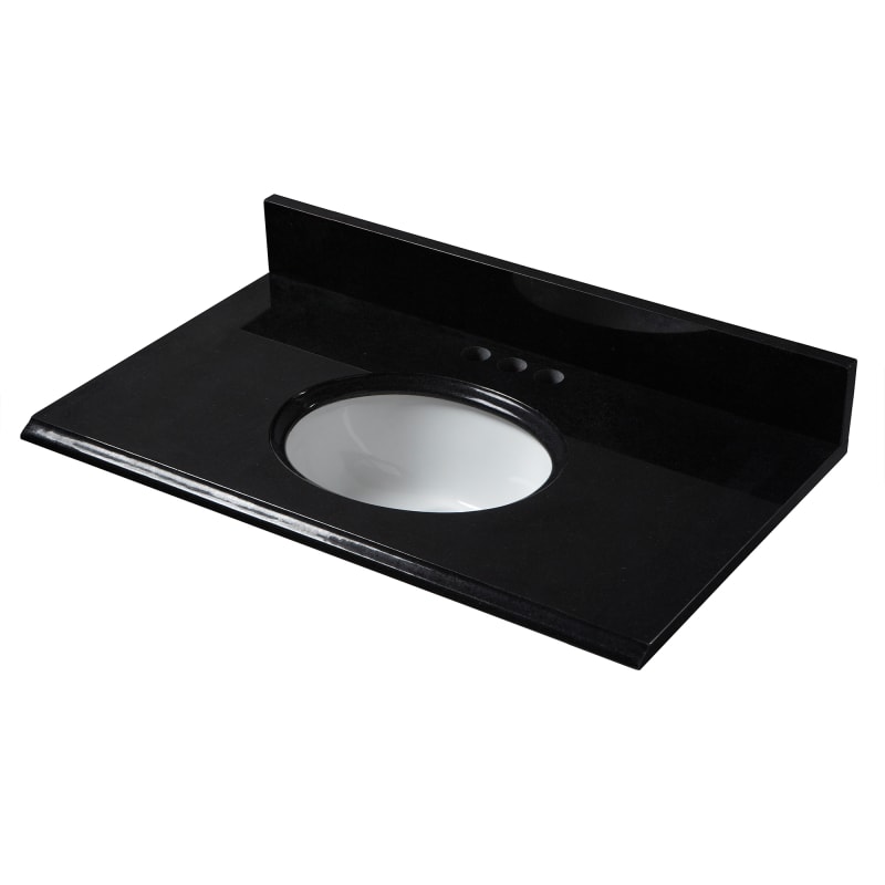 Miseno MTOP-3119-4 31 Granite Vanity Top with 4 Backsplash - Sink Included Black