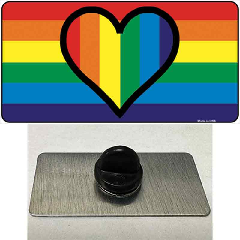 PIN-LP-4719 1.5 X 0.75 in. Rainbow Heart Novelty Rectangle Metal Hat Pin