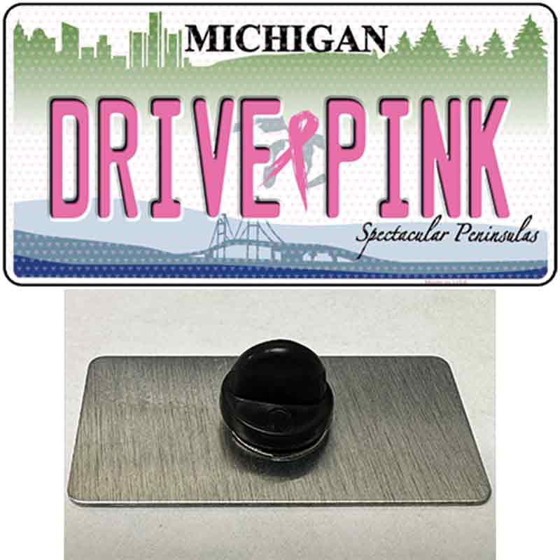 PIN-LP-9657 1.5 X 0.75 in. Drive Pink Michigan Novelty Rectangle Metal Hat Pin