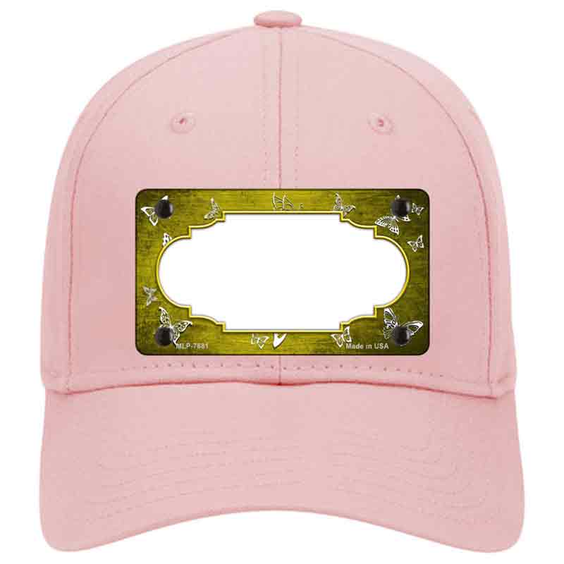 HAT-MLP-7681 4 X 2.2 in. Yellow & White Scallop Butterfly Oil Rubbed Novelty License Plate Hat