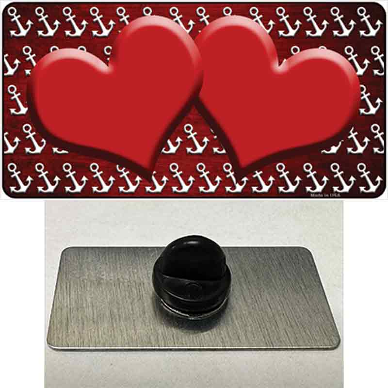 PIN-LP-7263 1.5 X 0.75 in. Red & White Anchor Hearts Oil Rubbed Novelty Rectangle Metal Hat Pin