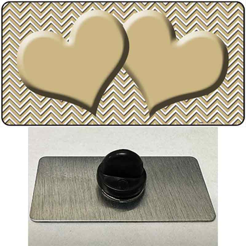 PIN-LP-2723 1.5 X 0.75 in. Gold & White Chevron Center Hearts Novelty Rectangle Metal Hat Pin