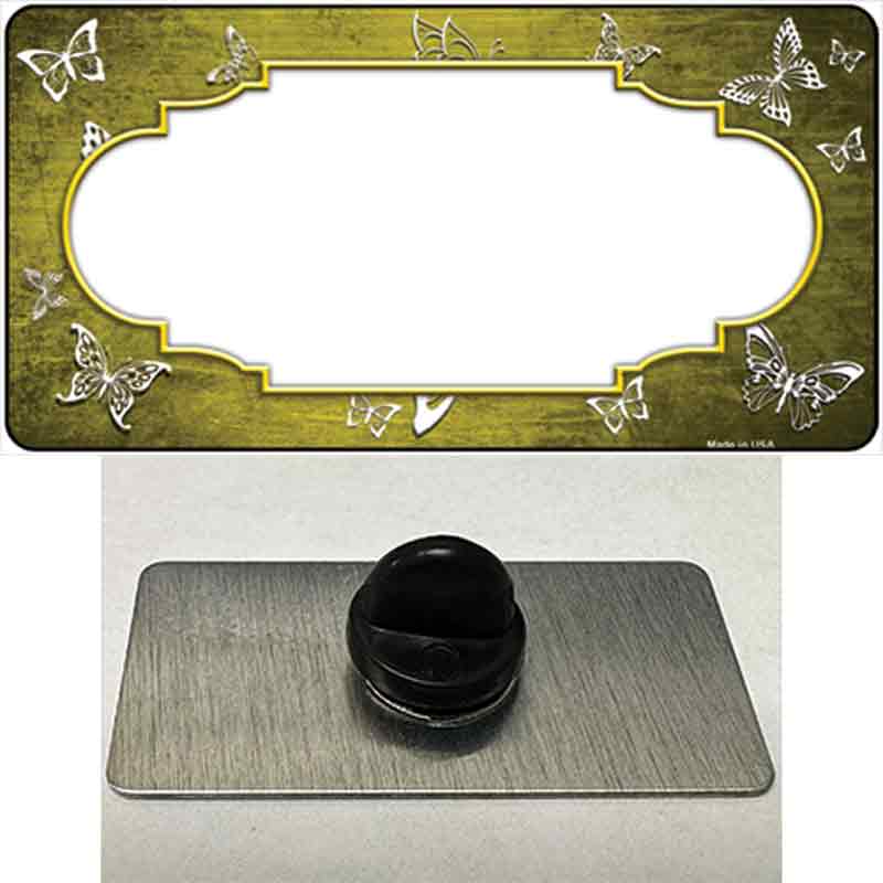 PIN-LP-7681 1.5 X 0.75 in. Yellow & White Scallop Butterfly Oil Rubbed Novelty Rectangle Metal Hat Pin
