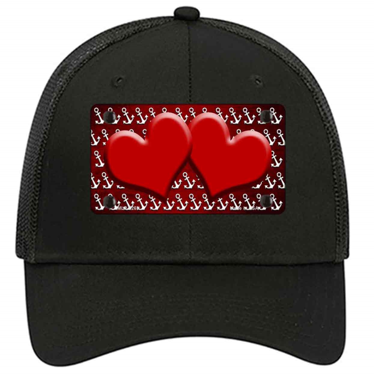 HAT-MLP-7263 4 X 2.2 in. Red & White Anchor Hearts Oil Rubbed Novelty License Plate Hat