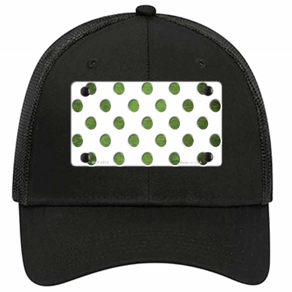 HAT-MLP-6974 4 X 2.2 in. Lime Green & White Dots Oil Rubbed Novelty License Plate Hat