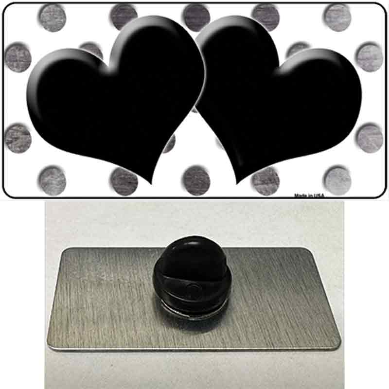 PIN-LP-6990 1.5 X 0.75 in. Black & White Dots Hearts Oil Rubbed Novelty Rectangle Metal Hat Pin
