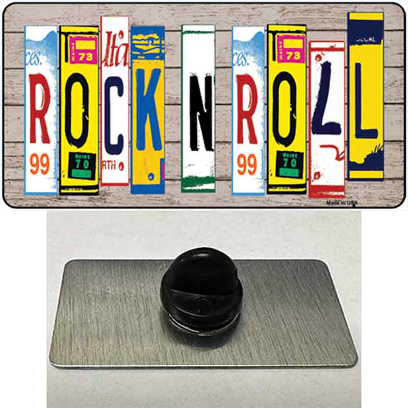 PIN-LP-7950 1.5 X 0.75 in. Rock N Roll Wood License Plate Art Novelty Rectangle Metal Hat Pin