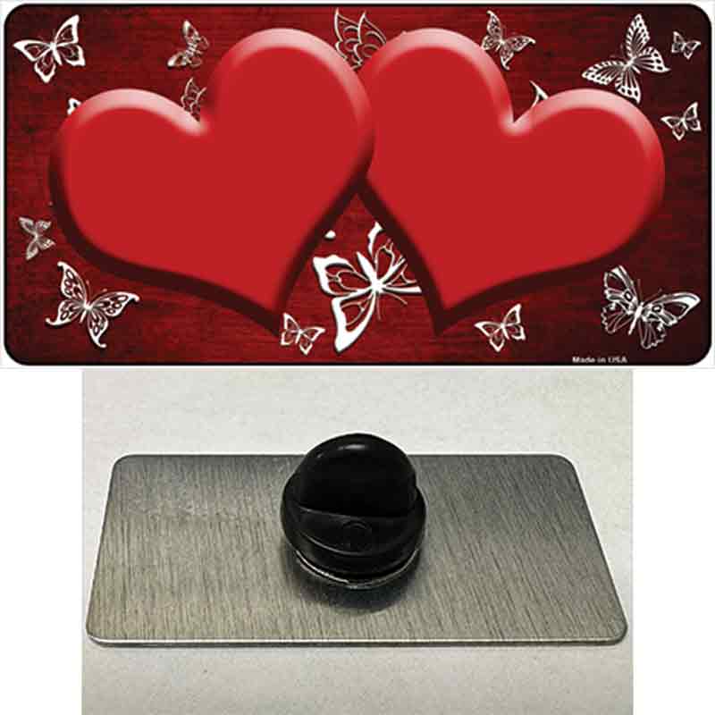 PIN-LP-7668 1.5 X 0.75 in. Red & White Hearts Butterfly Oil Rubbed Novelty Rectangle Metal Hat Pin