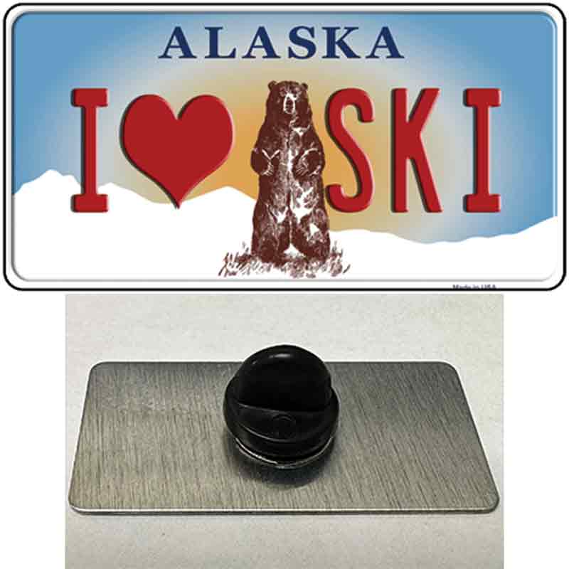 PIN-LP-9598 1.5 X 0.75 in. I Love Ski Alaska State Novelty Rectangle Metal Hat Pin