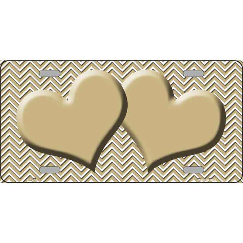 MP-2723 7 X 4 in. Motorcycle Gold & White Chevron Gold Center Hearts Metal Novelty License Plate