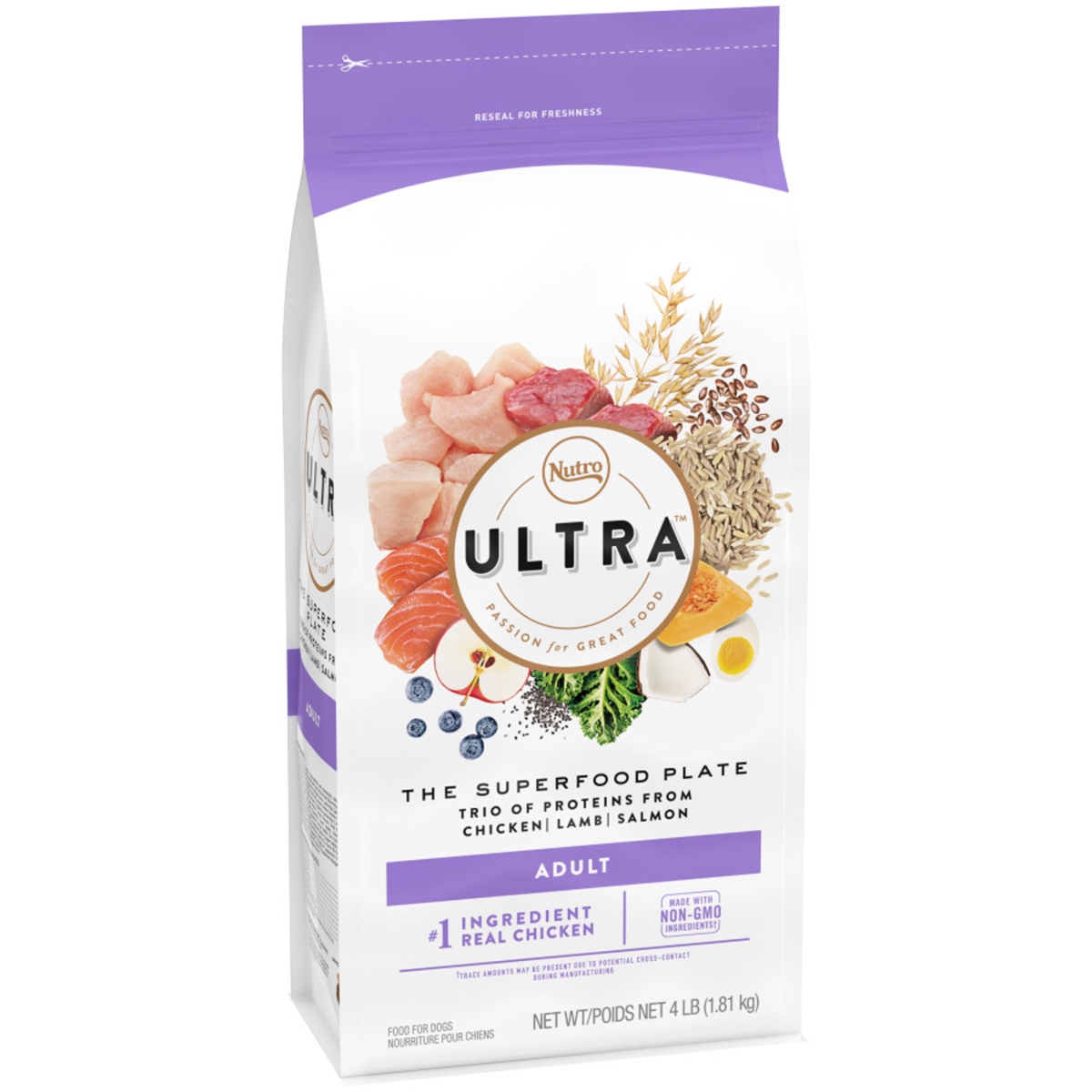 4 Lb Ultra High Protein Adult Dry Dog Food Chicken  Lamb & Salmon