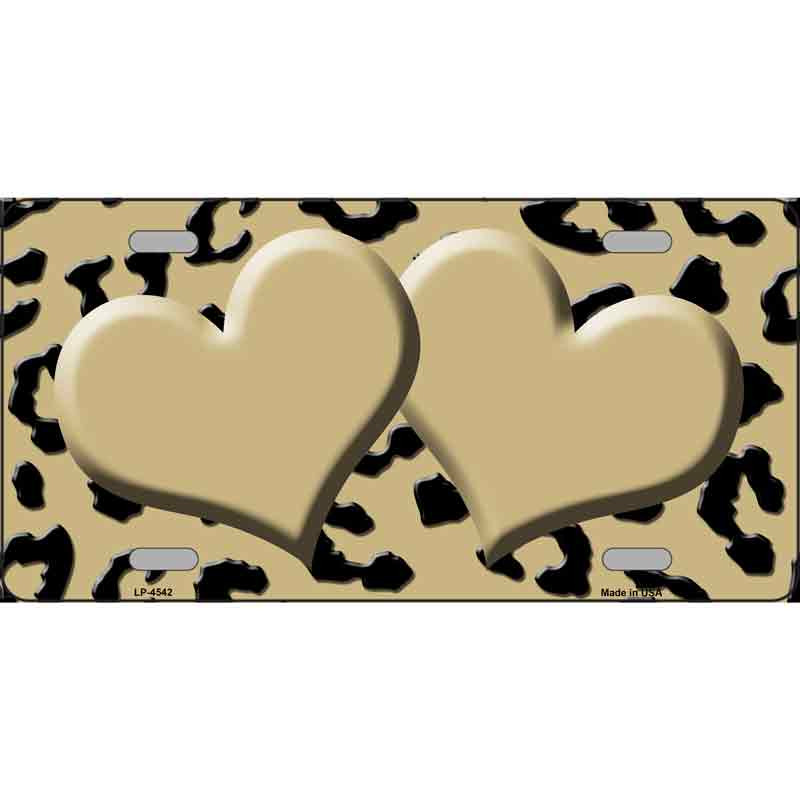 MP-4542 7 X 4 in. Motorcycle Gold & Black Cheetah Gold Center Hearts Metal Novelty License Plate